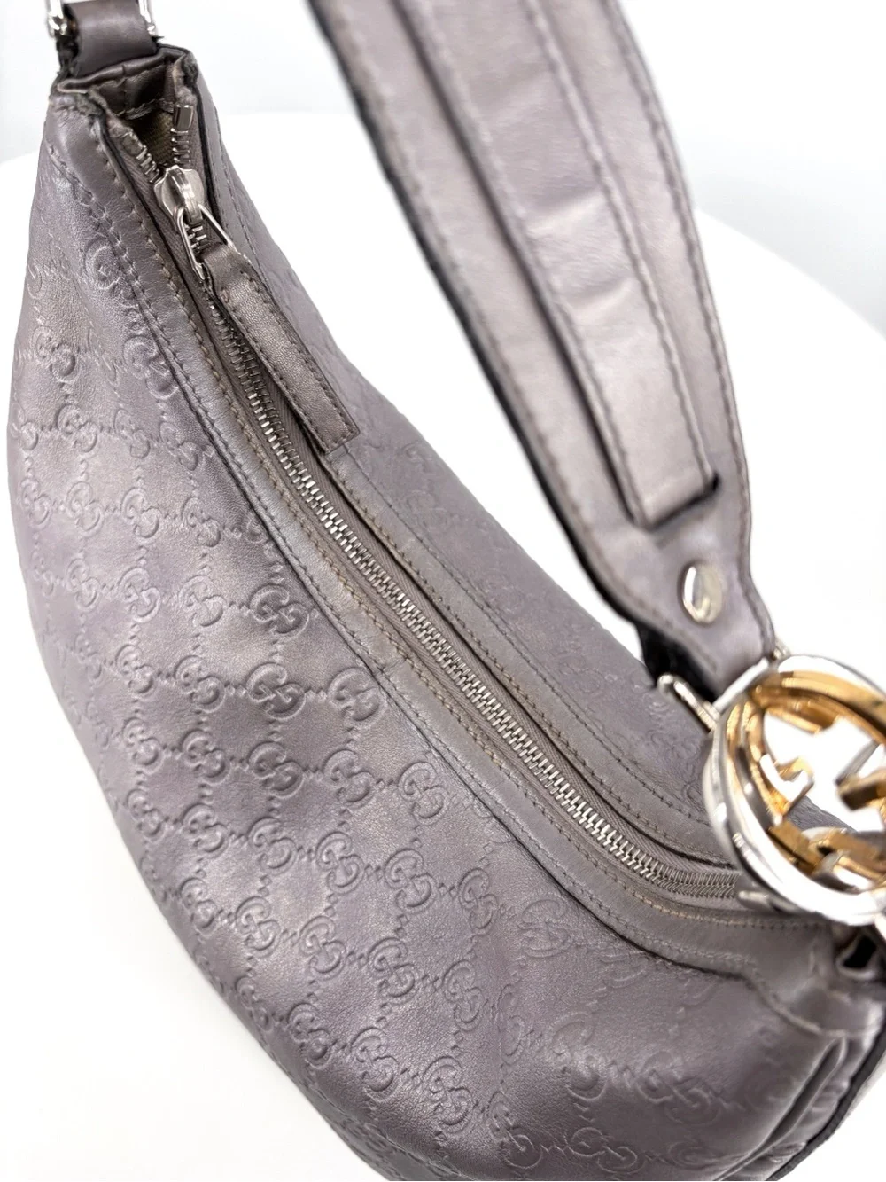 GUCCI Guccissima GG Twins Hobo Shoulder Bag Mauve Metallic Leather